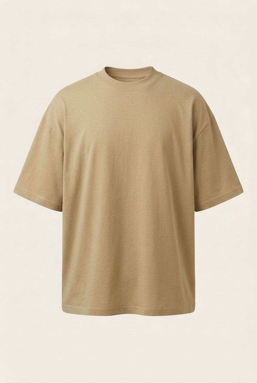 Beige oversized tee front-view generation