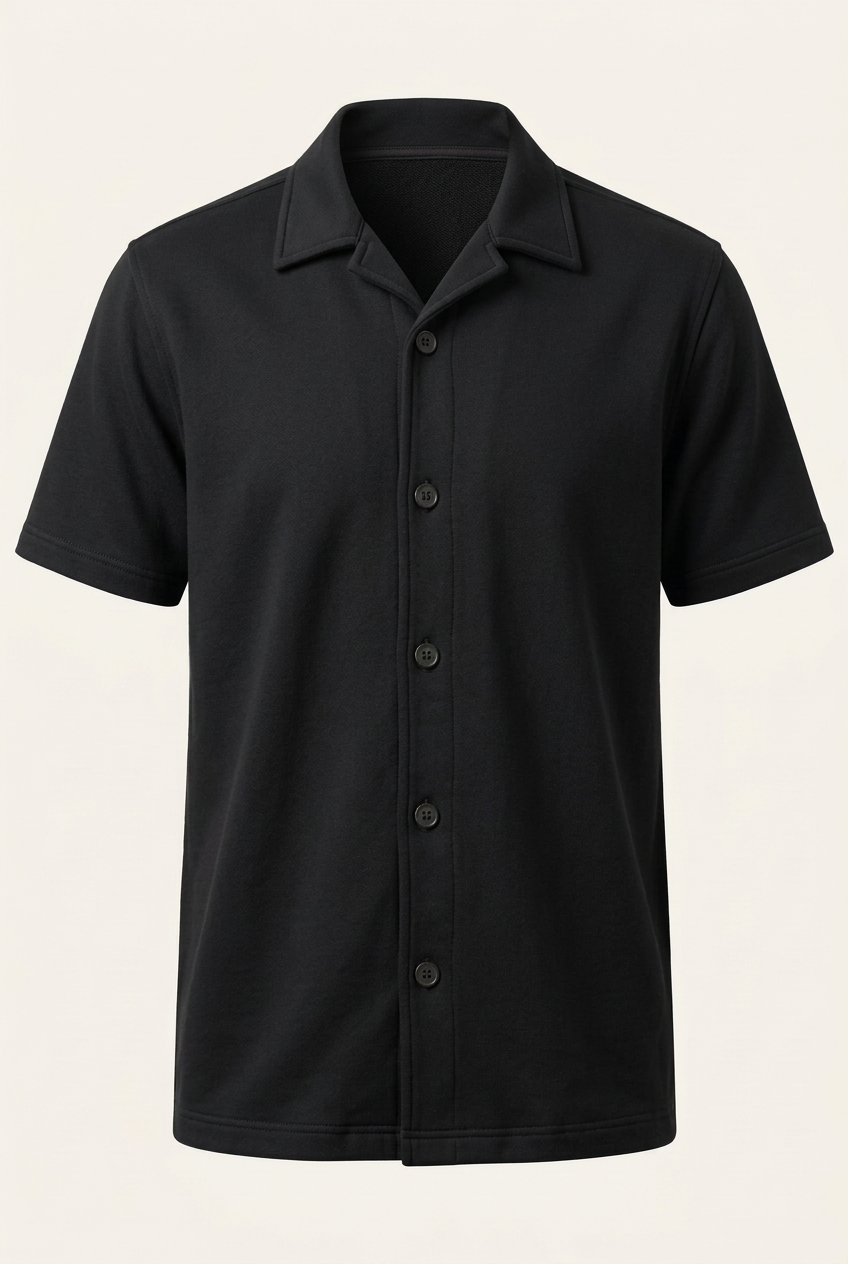 Black French terry shirt front