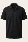 Black French terry shirt front