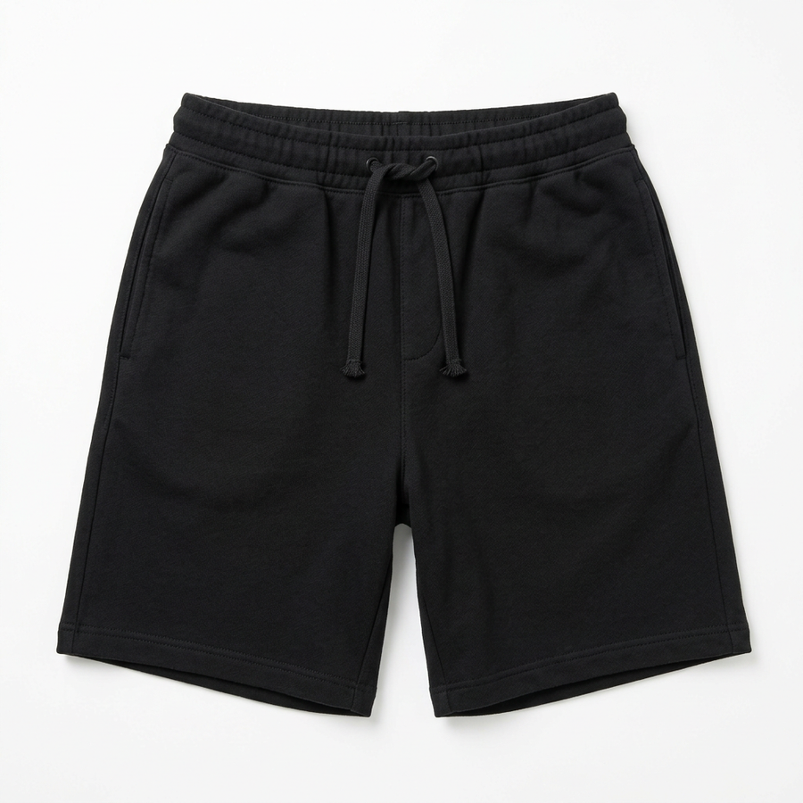 Black French Terry Drawstring Shorts