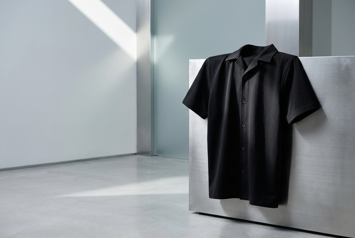 Model-free Dhoorth shirt banner with brushed steel and concrete